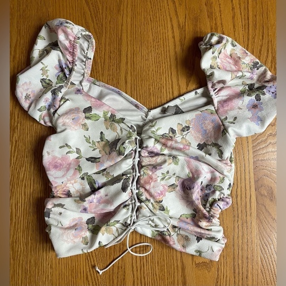 ASOS Floral Lace up Crop Top Size 6 Milkmaid Coquette - Picture 2 of 4